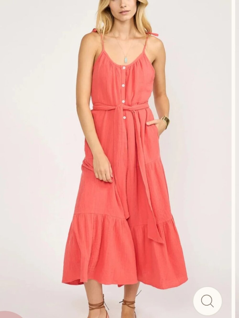 NWT MAREA Siesta Gauze Tiered Button Down Maxi Dress S Guava Belted Summer Vacay